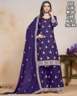 Chinon Embroidered Sequins Straight Kurta Plazo Suits For Elegant Festivals