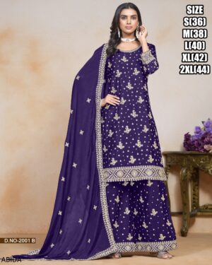 Chinon Embroidered Sequins Straight Kurta Plazo Suits For Elegant Festivals