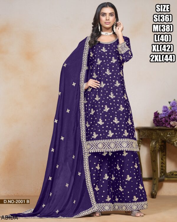 Chinon Embroidered Sequins Straight Kurta Plazo Suits For Elegant Festivals