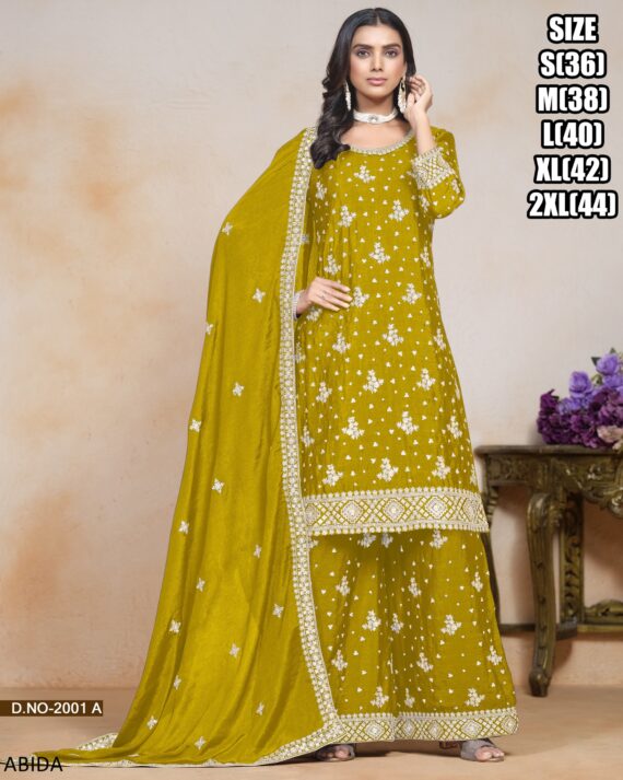 Chinon Embroidered Sequins Straight Kurta Plazo Suits For Elegant Festivals