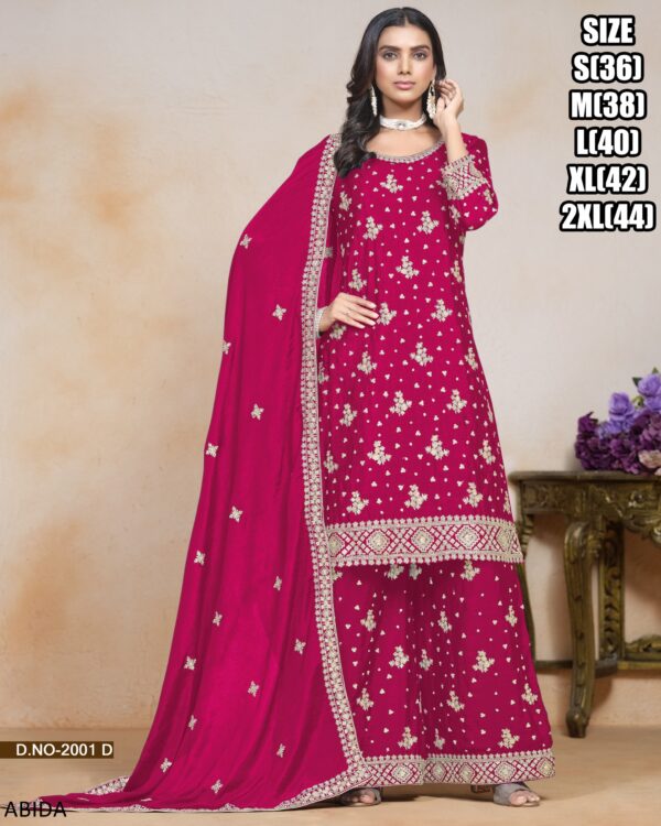 Chinon Embroidered Sequins Straight Kurta Plazo Suits For Elegant Festivals