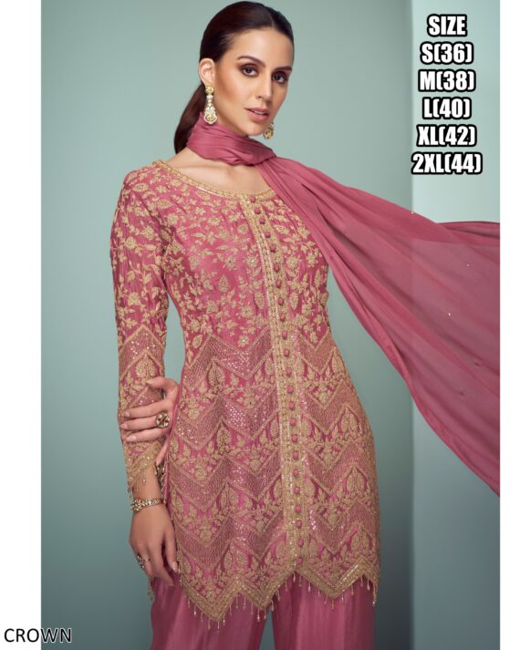 Introducing Our Exquisite Three Piece Sets, Crafted With The Finest Chinon Fabric And Embroidery Work