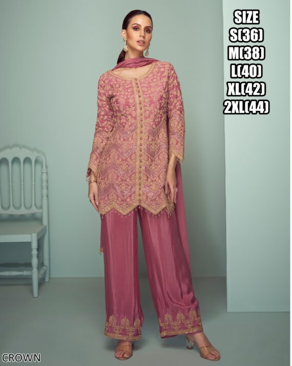 Introducing Our Exquisite Three Piece Sets, Crafted With The Finest Chinon Fabric And Embroidery Work