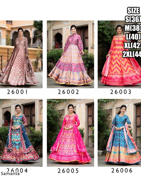 Captivating Multi Colours Of Digital Printed Dola Silk Event Wear Gown With Dupatta