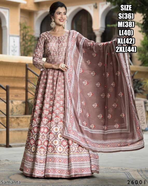 Captivating Multi Colours Of Digital Printed Dola Silk Event Wear Gown With Dupatta