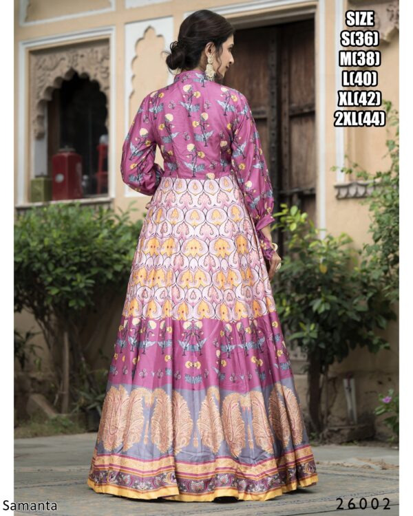 Captivating Multi Colours Of Digital Printed Dola Silk Event Wear Gown With Dupatta