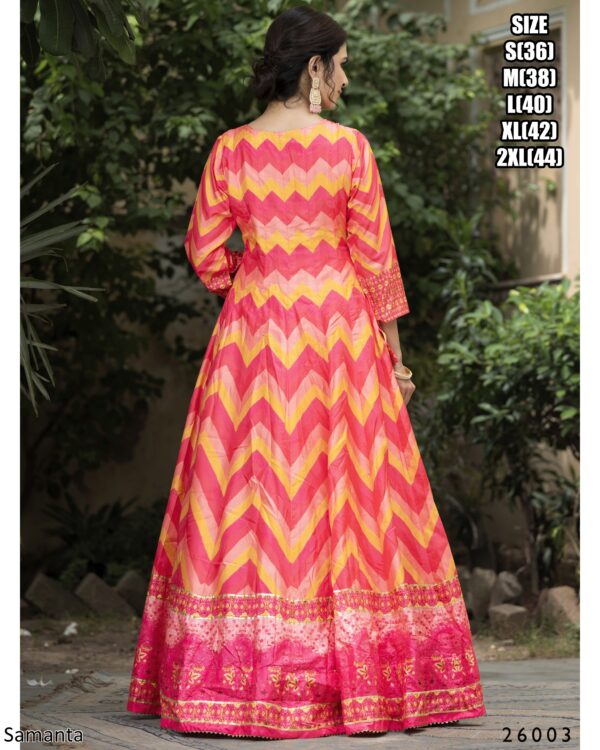 Captivating Multi Colours Of Digital Printed Dola Silk Event Wear Gown With Dupatta