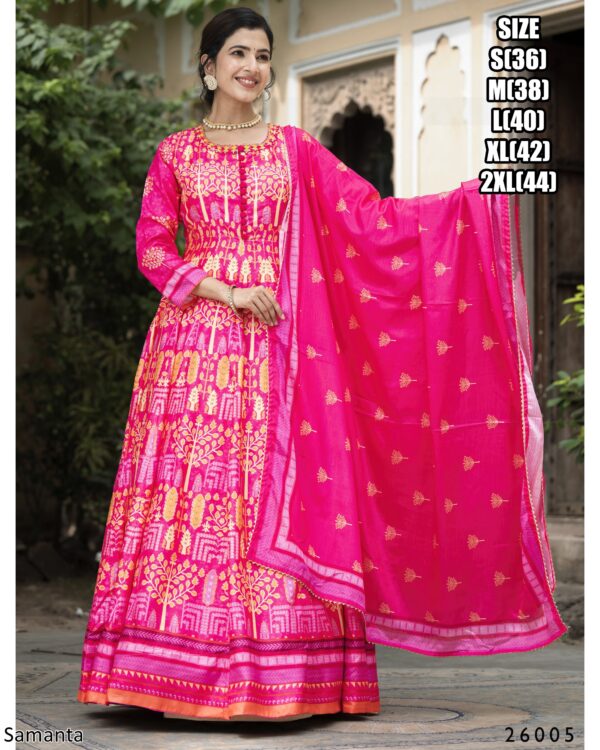 Captivating Multi Colours Of Digital Printed Dola Silk Event Wear Gown With Dupatta