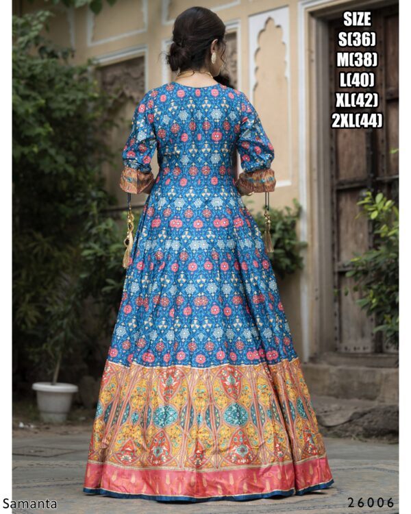 Captivating Multi Colours Of Digital Printed Dola Silk Event Wear Gown With Dupatta