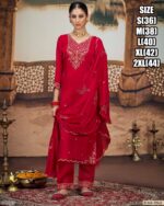 Enhance Your Beauty With This Beautified Khatli Hand Work Satin Crepe Kurti Pant Sets