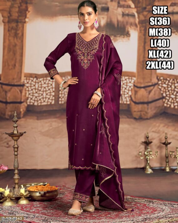 Enhance Your Beauty With This Beautified Khatli Hand Work Satin Crepe Kurti Pant Sets