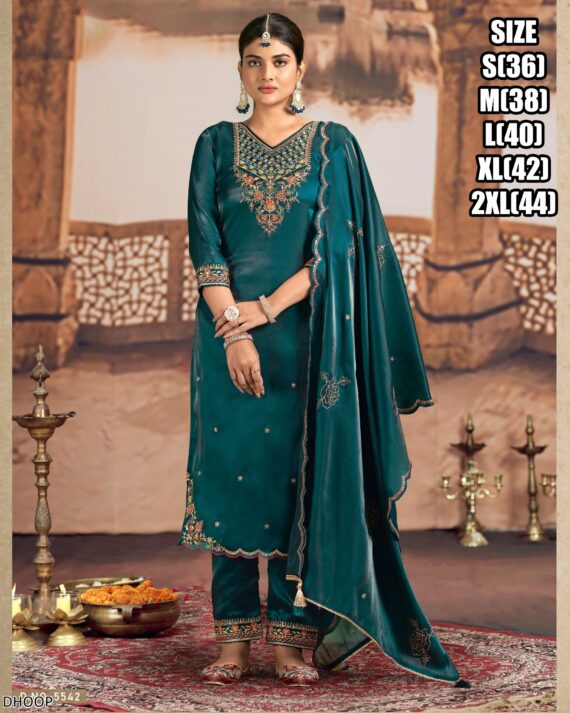 Enhance Your Beauty With This Beautified Khatli Hand Work Satin Crepe Kurti Pant Sets