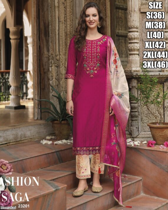 Buy Outstanding Multi Colour Embroidered Jacquard Viscose Designer Salwar Suits