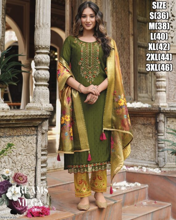 Buy Outstanding Multi Colour Embroidered Jacquard Viscose Designer Salwar Suits