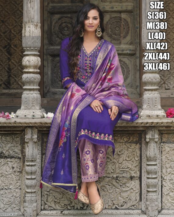 Buy Outstanding Multi Colour Embroidered Jacquard Viscose Designer Salwar Suits