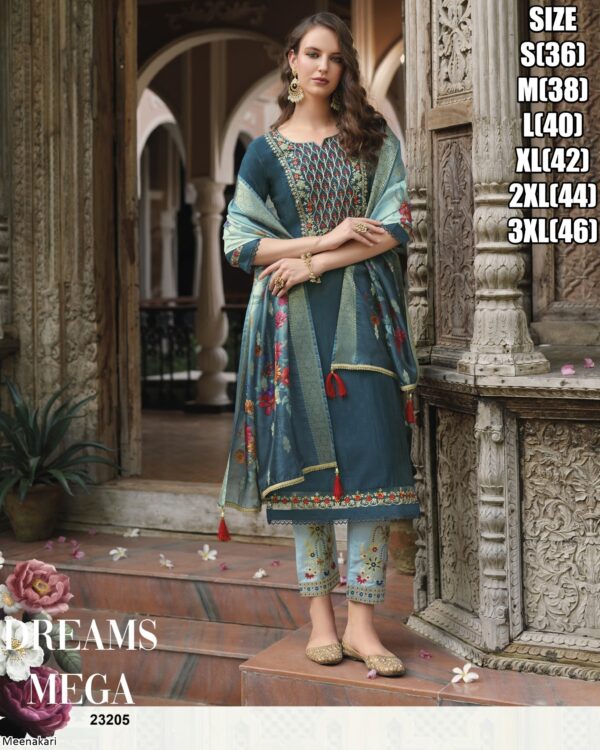 Buy Outstanding Multi Colour Embroidered Jacquard Viscose Designer Salwar Suits
