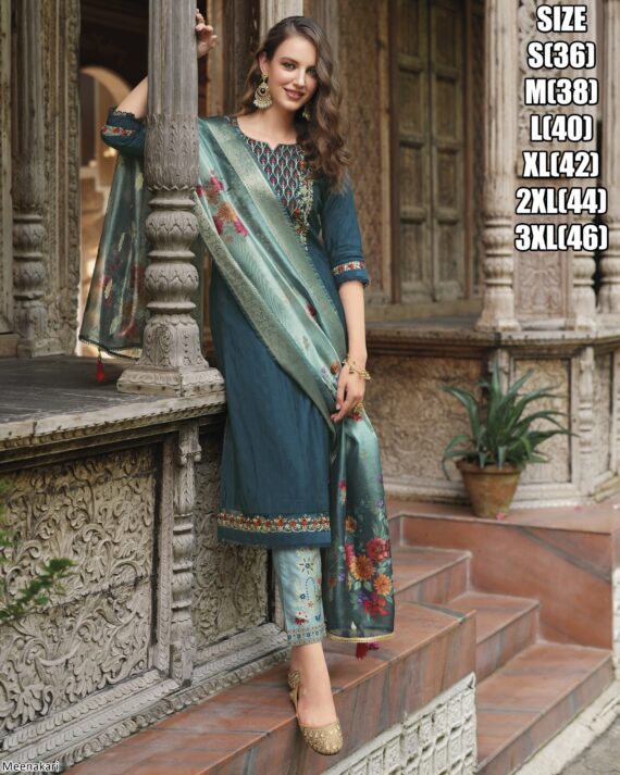 Buy Outstanding Multi Colour Embroidered Jacquard Viscose Designer Salwar Suits
