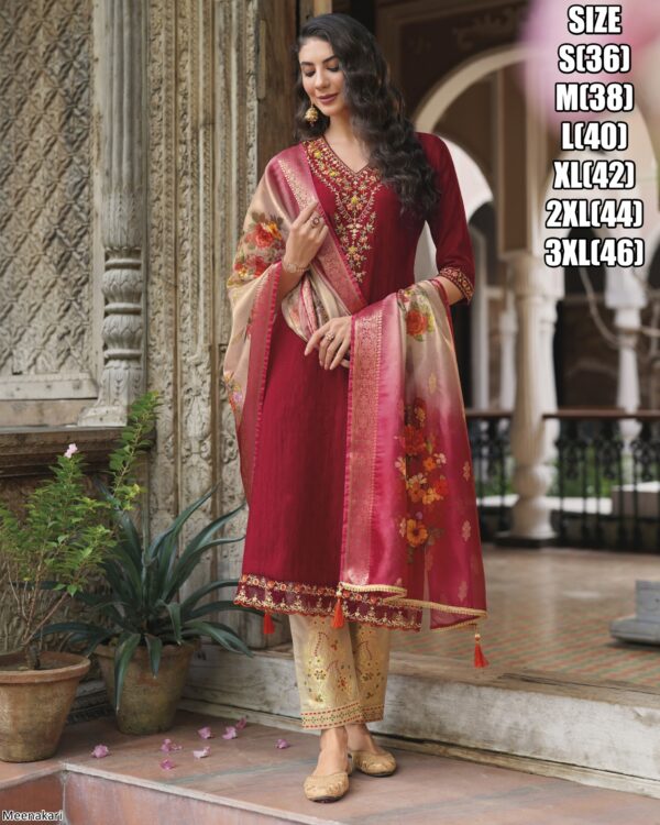 Buy Outstanding Multi Colour Embroidered Jacquard Viscose Designer Salwar Suits