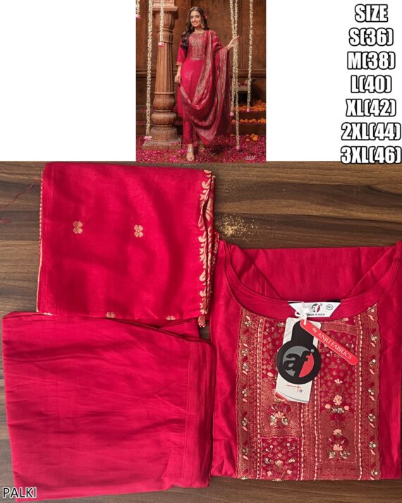 Viscose Beautifully Dyed In Pretty Shades Hand Work Kurti, Pant With Jacquard Dupatta