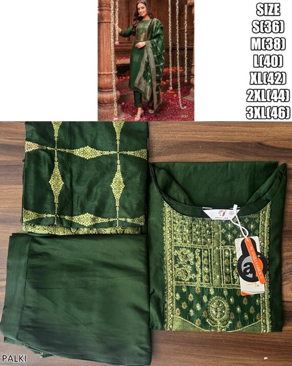 Viscose Beautifully Dyed In Pretty Shades Hand Work Kurti, Pant With Jacquard Dupatta