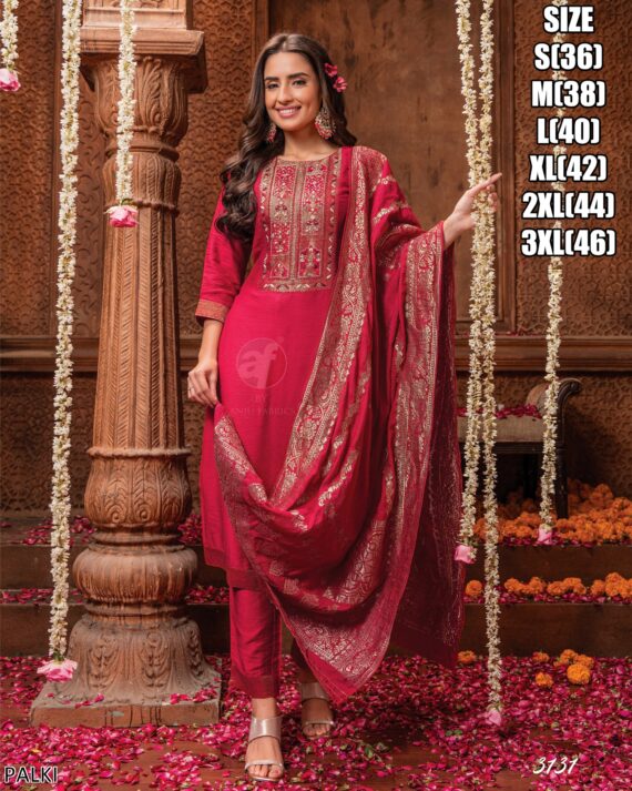 Viscose Beautifully Dyed In Pretty Shades Hand Work Kurti, Pant With Jacquard Dupatta