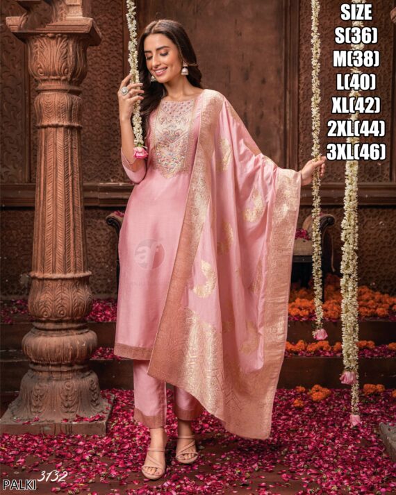 Viscose Beautifully Dyed In Pretty Shades Hand Work Kurti, Pant With Jacquard Dupatta