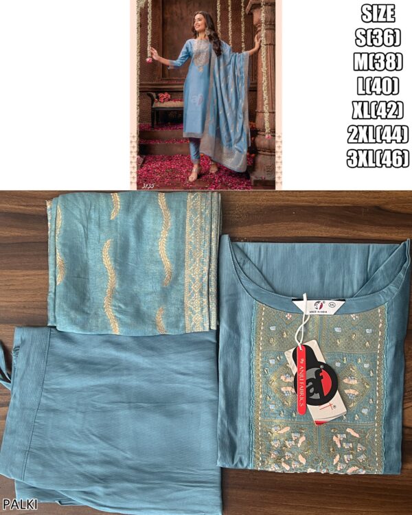Viscose Beautifully Dyed In Pretty Shades Hand Work Kurti, Pant With Jacquard Dupatta