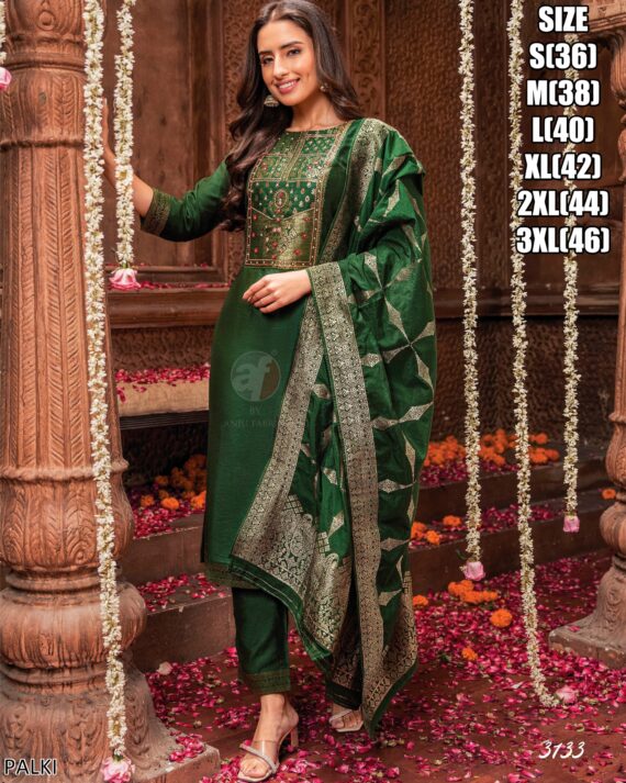 Viscose Beautifully Dyed In Pretty Shades Hand Work Kurti, Pant With Jacquard Dupatta