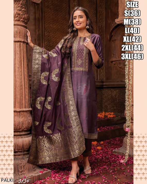 Viscose Beautifully Dyed In Pretty Shades Hand Work Kurti, Pant With Jacquard Dupatta