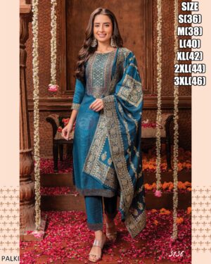 Viscose Beautifully Dyed In Pretty Shades Hand Work Kurti, Pant With Jacquard Dupatta