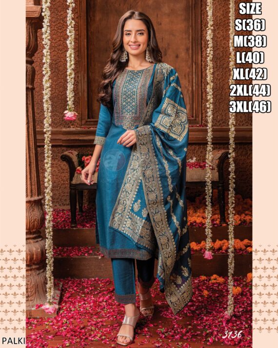 Viscose Beautifully Dyed In Pretty Shades Hand Work Kurti, Pant With Jacquard Dupatta