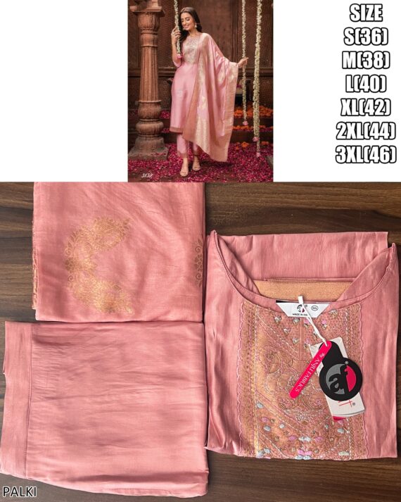 Viscose Beautifully Dyed In Pretty Shades Hand Work Kurti, Pant With Jacquard Dupatta