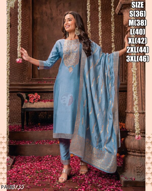 Viscose Beautifully Dyed In Pretty Shades Hand Work Kurti, Pant With Jacquard Dupatta