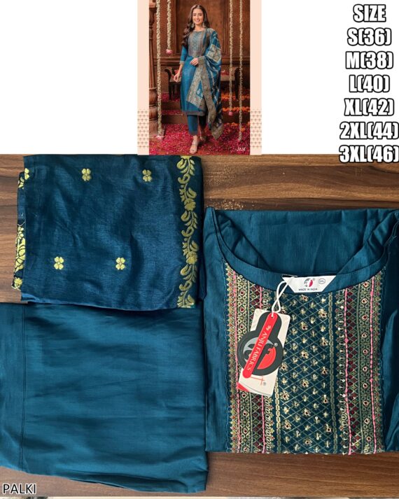 Viscose Beautifully Dyed In Pretty Shades Hand Work Kurti, Pant With Jacquard Dupatta