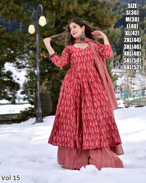 Presents This Stunning Fancy 3pcs Beautiful Printed Kurti With Full Flair Plazo And Dupatta Collection
