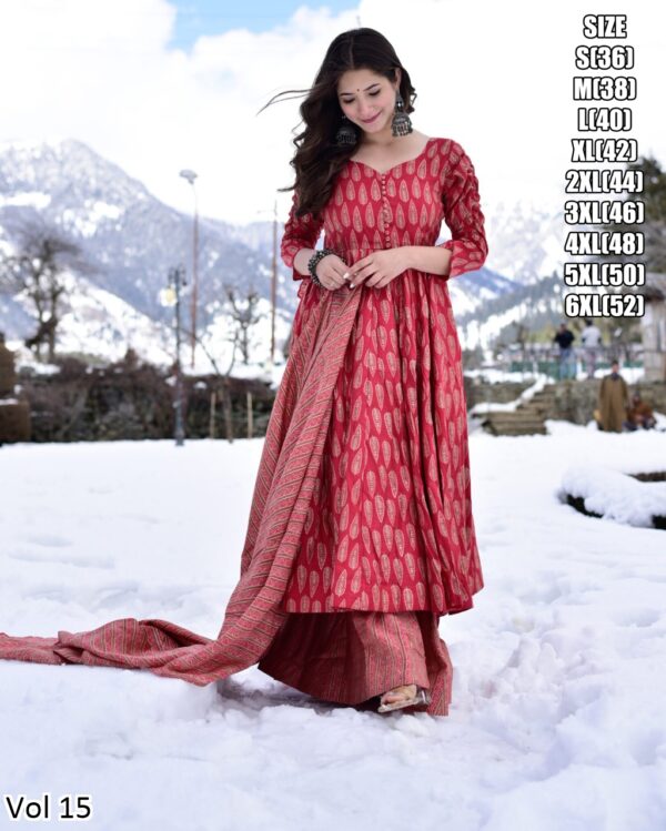 Presents This Stunning Fancy 3pcs Beautiful Printed Kurti With Full Flair Plazo And Dupatta Collection