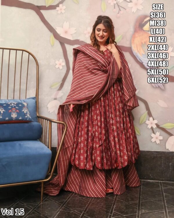 Presents This Stunning Fancy 3pcs Beautiful Printed Kurti With Full Flair Plazo And Dupatta Collection