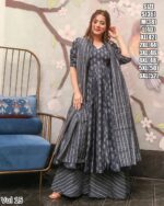 Presents This Stunning Fancy 3pcs Beautiful Printed Kurti With Full Flair Plazo And Dupatta Collection