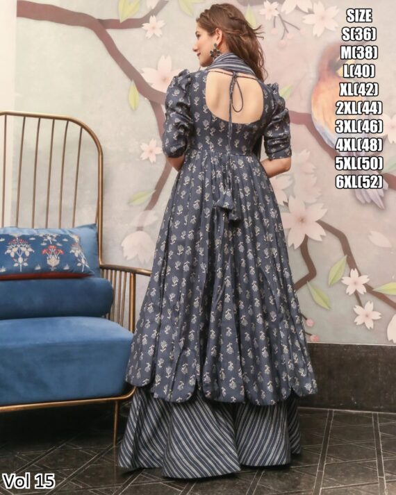 Presents This Stunning Fancy 3pcs Beautiful Printed Kurti With Full Flair Plazo And Dupatta Collection
