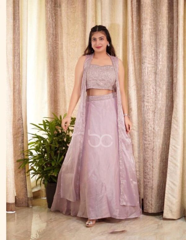 Within The Partywear Ethnic Fashion Set Jimmy Choo Embroidery Crop Top, Lehenga With Shrug