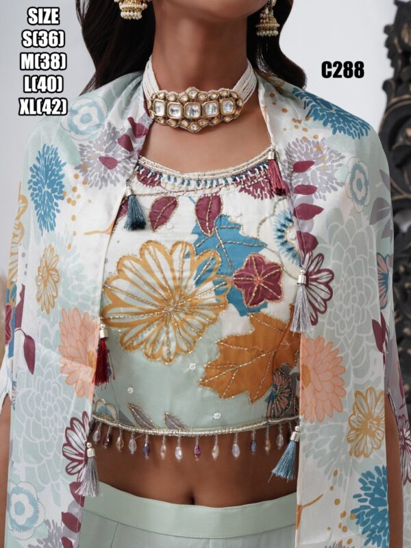 Make Your Elegant Party Look By Wearing This Stylish Crop Top With Plazo And Shrug Outfit