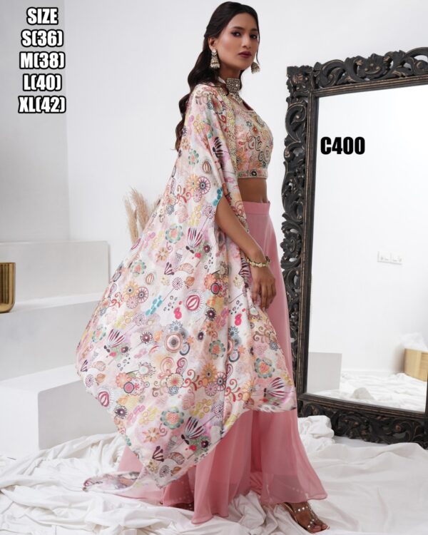 Make Your Elegant Party Look By Wearing This Stylish Crop Top With Plazo And Shrug Outfit