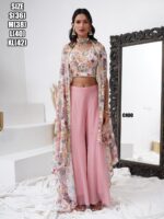 Make Your Elegant Party Look By Wearing This Stylish Crop Top With Plazo And Shrug Outfit