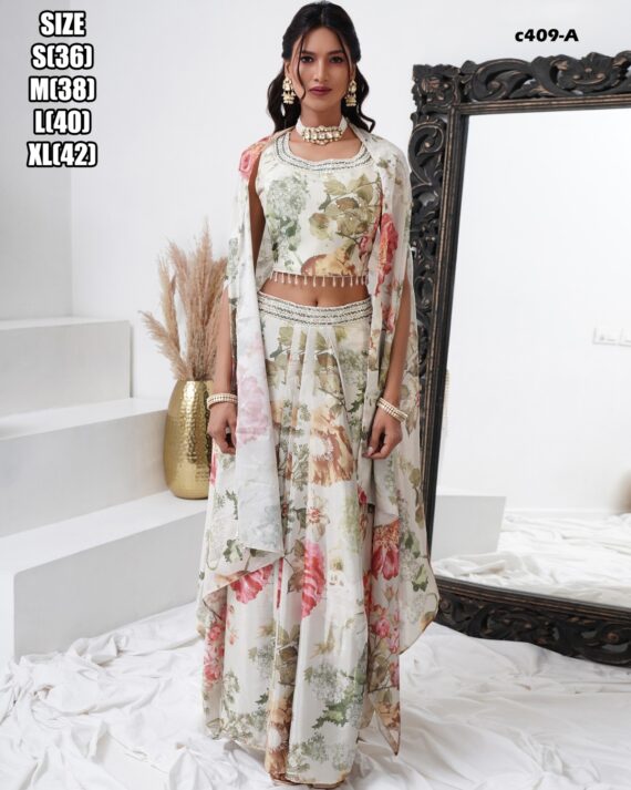 Make Your Elegant Party Look By Wearing This Stylish Crop Top With Plazo And Shrug Outfit