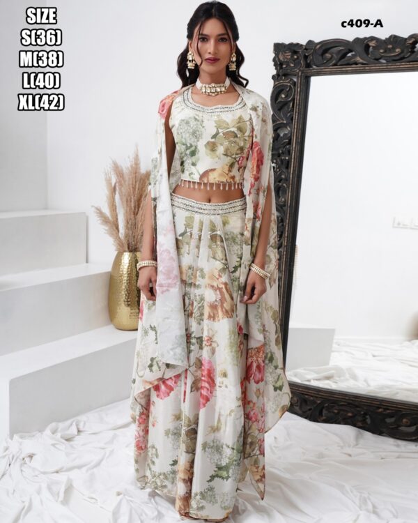 Make Your Elegant Party Look By Wearing This Stylish Crop Top With Plazo And Shrug Outfit