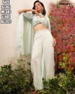 Western Style PartyWear Crop Top, Plazo And Shrug Set Adorned With Beautiful Hand Work