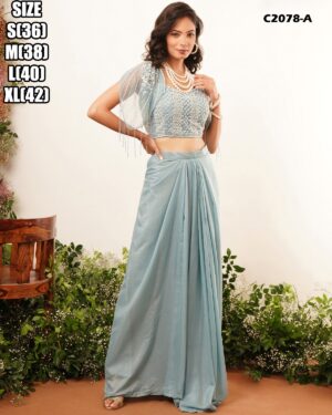 Western Style PartyWear Crop Top, Plazo And Shrug Set Adorned With Beautiful Hand Work