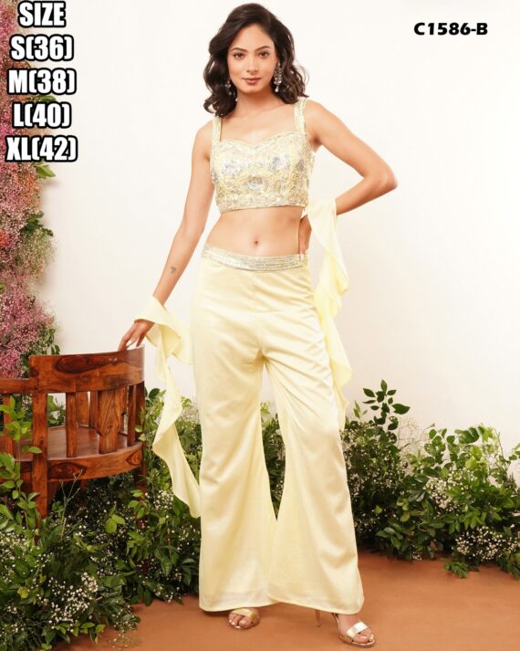 Western Style PartyWear Crop Top, Plazo And Shrug Set Adorned With Beautiful Hand Work