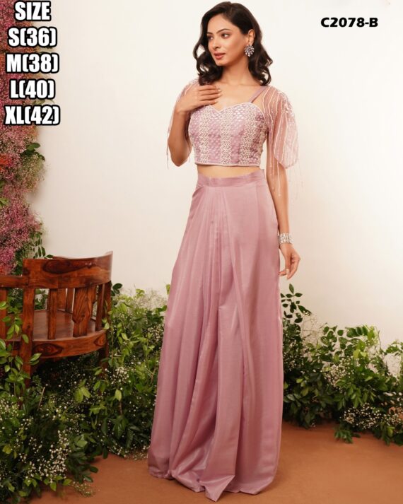 Western Style PartyWear Crop Top, Plazo And Shrug Set Adorned With Beautiful Hand Work