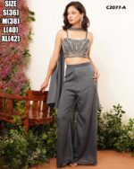 Western Style PartyWear Crop Top, Plazo And Shrug Set Adorned With Beautiful Hand Work